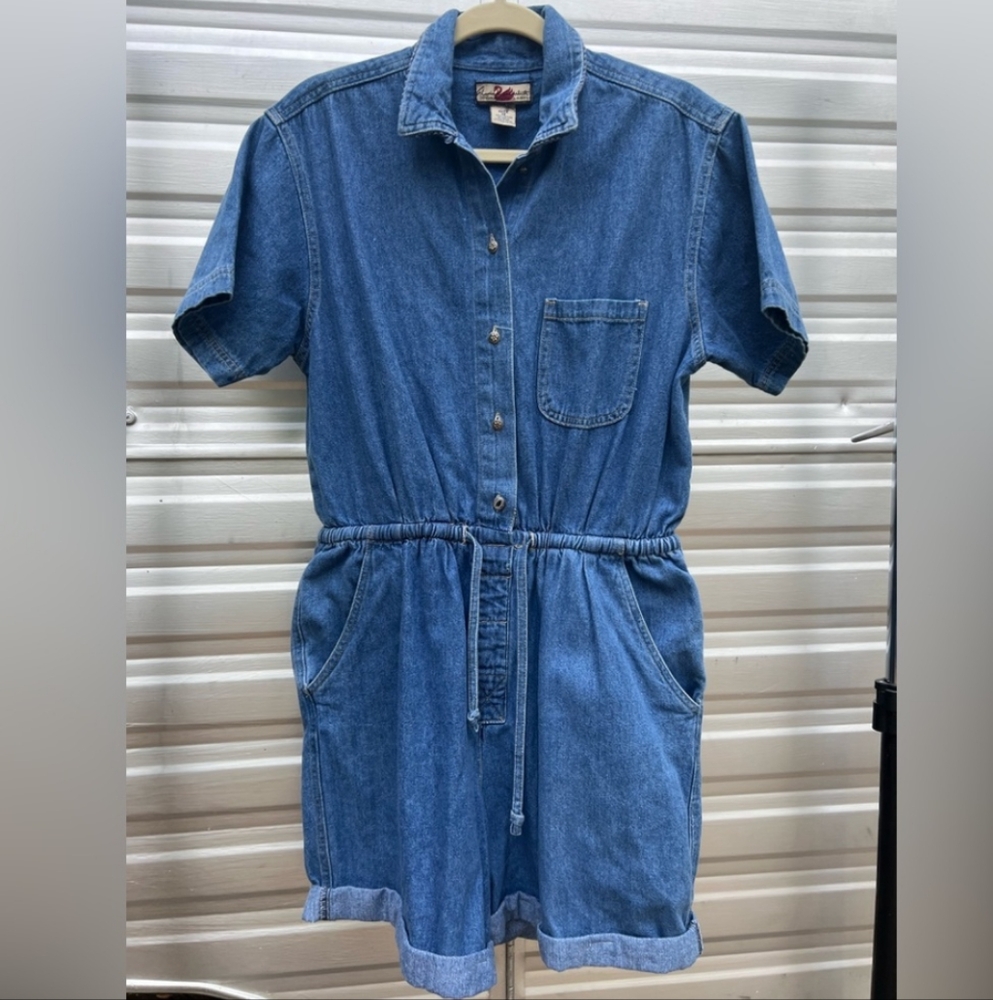 Vintage Gloria Vanderbilt Short Sleeve Denim Romper - Size Medium
